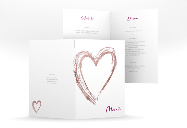 Menükarte Hochzeit Liebe A5 Klappkarte hoch pink rosegold
