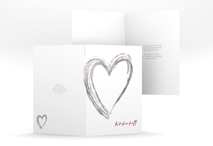 Kirchenheft Hochzeit Liebe A5 Klappkarte hoch pink silber