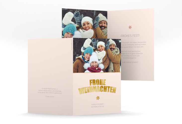 Weihnachtskarte Festtag A6 Klappkarte hoch rosa gold zum Personalisieren mit Foto