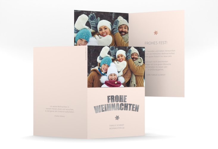 Weihnachtskarte Festtag A6 Klappkarte hoch rosa silber zum Personalisieren mit Foto