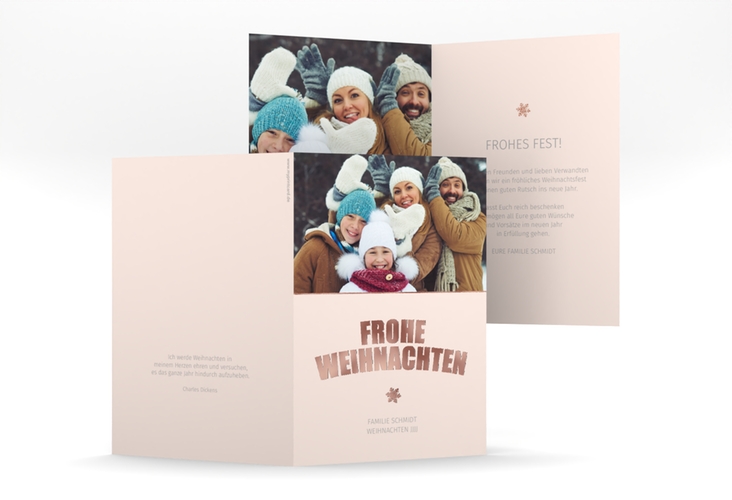 Weihnachtskarte Festtag A6 Klappkarte hoch rosa rosegold zum Personalisieren mit Foto