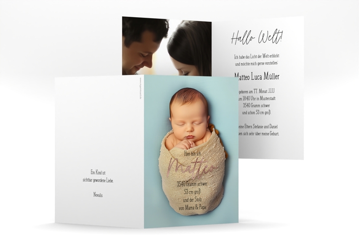 Geburtskarte Fullpicture A6 Klappkarte hoch bunt rosegold