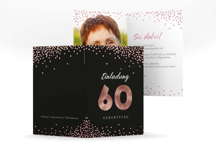 Einladung 60. Geburtstag Glitzer A6 Klappkarte hoch pink rosegold