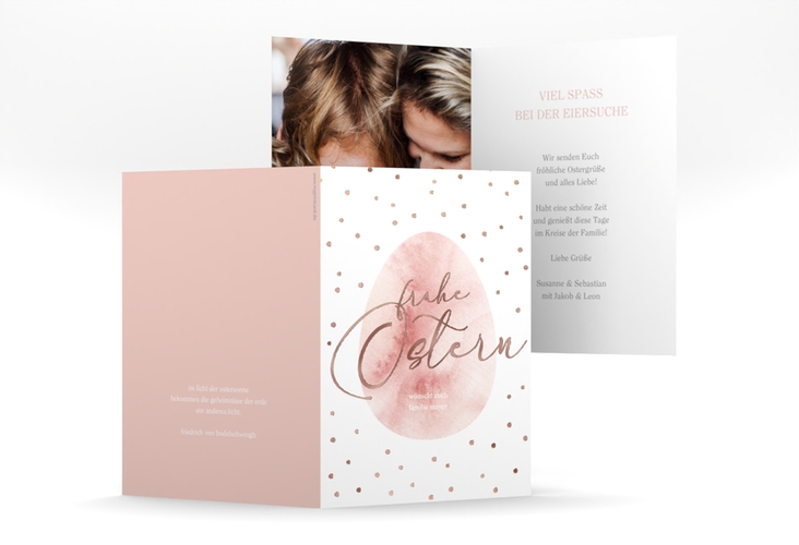 Osterkarte Osterei A6 Klappkarte hoch rosa rosegold mit Punkten