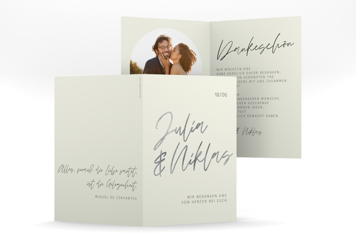 Danksagungskarte Hochzeit Einfachheit A6 Klappkarte hoch mint silber mit modernem Schriftzug