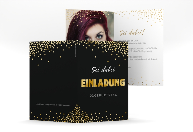 Einladung Geburtstag Glitzer A6 Klappkarte hoch gold gold