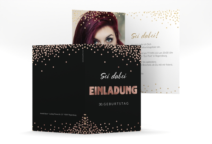 Einladung Geburtstag Glitzer A6 Klappkarte hoch gold rosegold