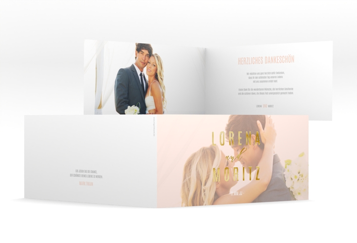 Danksagungskarte Hochzeit Memory lange Klappkarte quer rosa gold