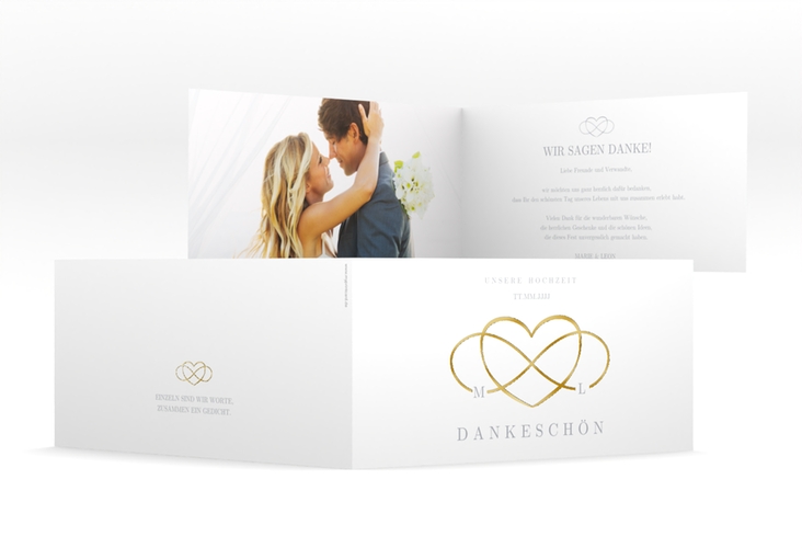 Dankeskarte Hochzeit Infinity lange Klappkarte quer grau gold