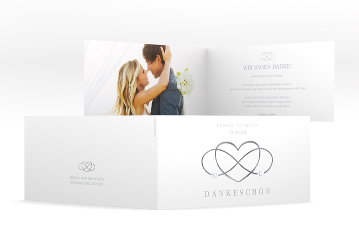 Dankeskarte Hochzeit Infinity lange Klappkarte quer grau silber