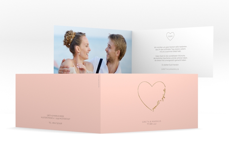 Danksagungskarte Hochzeit Lebenstraum lange Klappkarte quer rosa gold