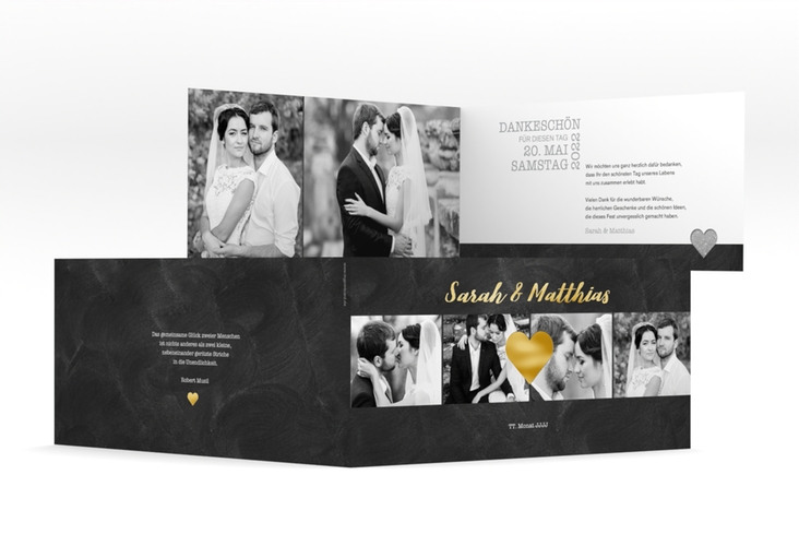 Danksagung Hochzeit Sparkly lange Klappkarte quer grau gold