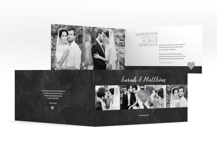 Danksagung Hochzeit Sparkly lange Klappkarte quer grau silber