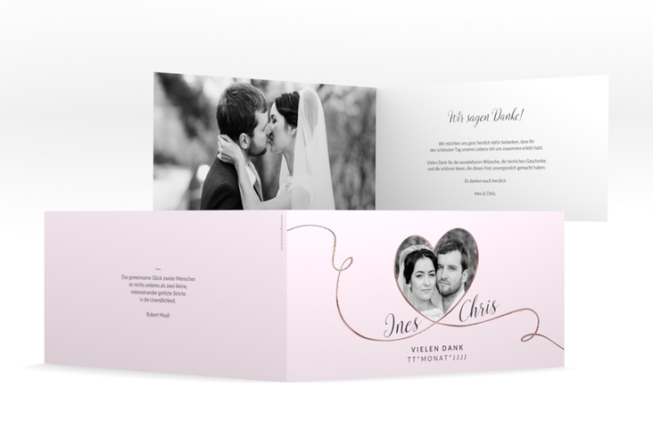 Danksagung Hochzeit Dolce lange Klappkarte quer rosa rosegold