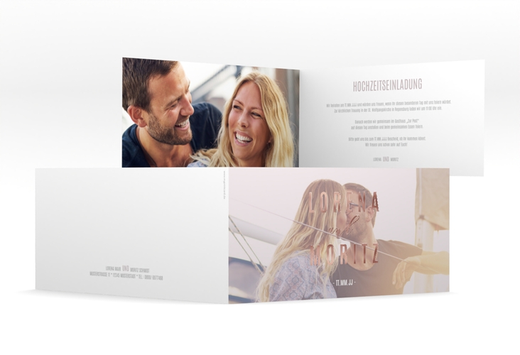Hochzeitseinladung Memory lange Klappkarte quer grau rosegold