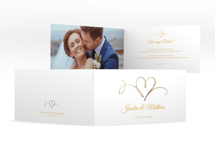 Dankeskarte Hochzeit Envie lange Klappkarte quer gold rosegold