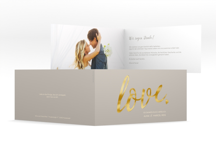 Danksagung Hochzeit Glam lange Klappkarte quer grau gold