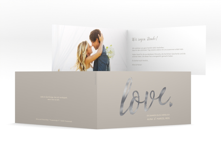 Danksagung Hochzeit Glam lange Klappkarte quer grau silber