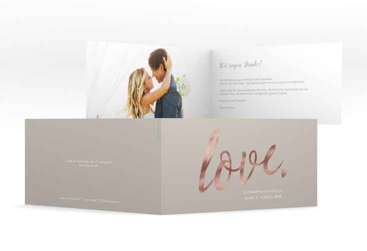 Danksagung Hochzeit Glam lange Klappkarte quer grau rosegold