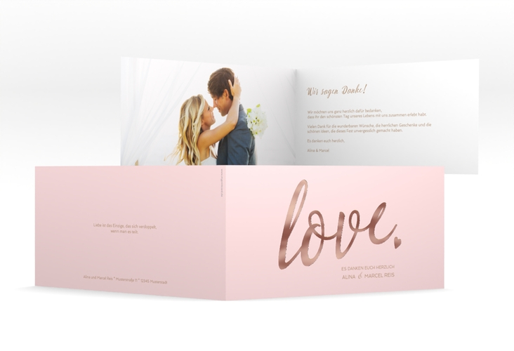 Danksagung Hochzeit Glam lange Klappkarte quer rosa rosegold