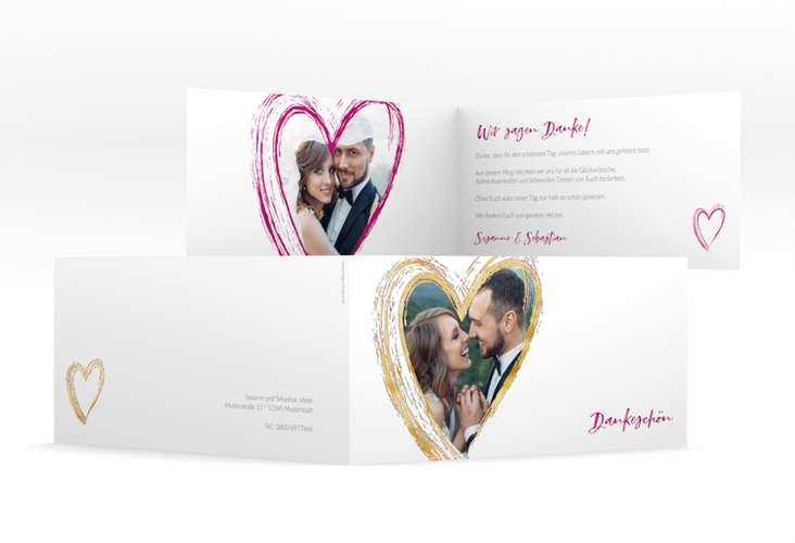 Danksagung Hochzeit Liebe lange Klappkarte quer pink gold