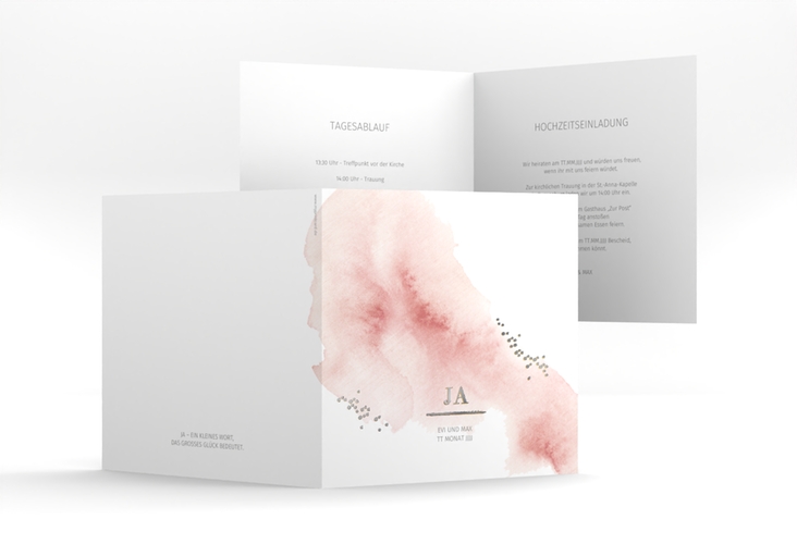 Hochzeitseinladung Pastell quadr. Klappkarte rosa silber