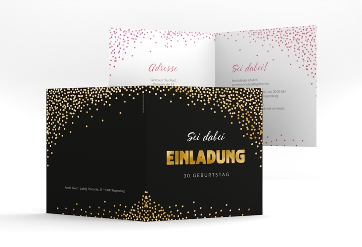 Einladung Geburtstag Glitzer quadr. Klappkarte pink gold