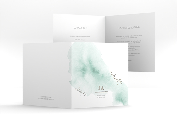 Hochzeitseinladung Pastell quadr. Klappkarte mint silber