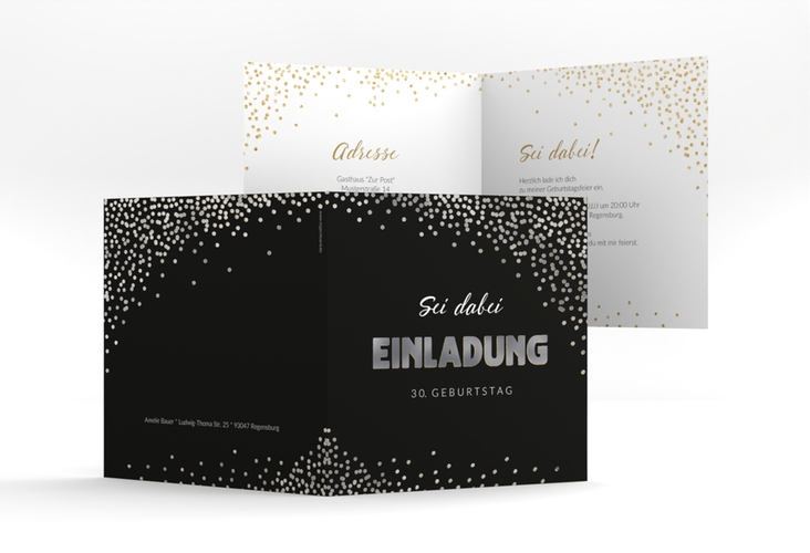 Einladung Geburtstag Glitzer quadr. Klappkarte gold silber