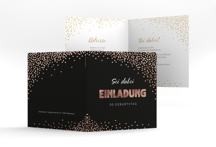 Einladung Geburtstag Glitzer quadr. Klappkarte gold rosegold