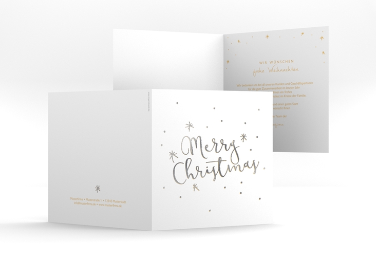Geschäftliche Weihnachtskarte Winterfreude quadr. Klappkarte gold silber