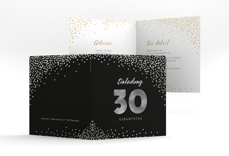 Einladung 30. Geburtstag Glitzer quadr. Klappkarte gold silber