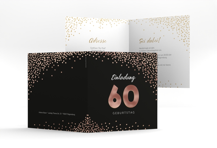 Einladung 60. Geburtstag Glitzer quadr. Klappkarte gold rosegold