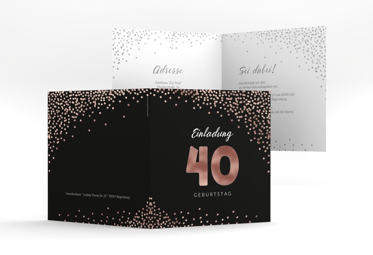 Einladung 40. Geburtstag Glitzer quadr. Klappkarte grau rosegold