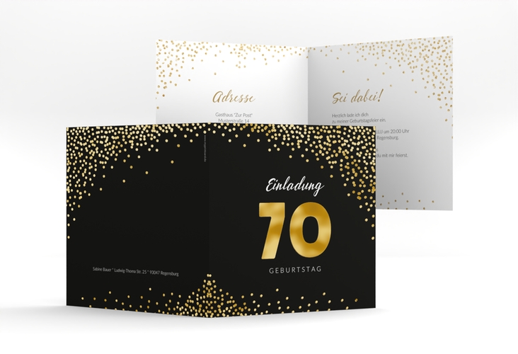 Einladung 70. Geburtstag Glitzer quadr. Klappkarte gold gold