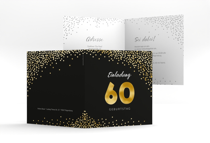Einladung 60. Geburtstag Glitzer quadr. Klappkarte grau gold