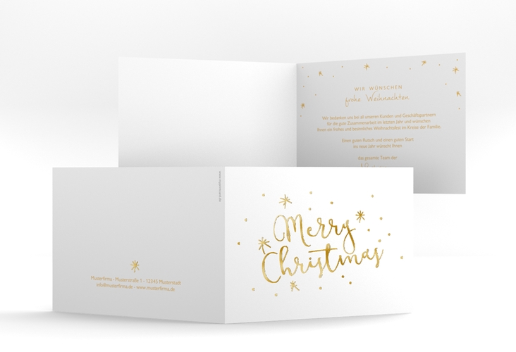Business-Weihnachtskarte Winterfreude A6 Klappkarte quer gold gold