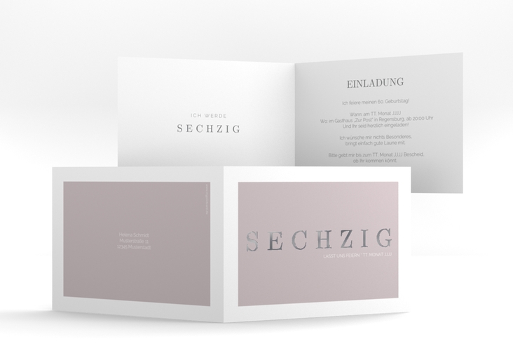 Einladung 60. Geburtstag Schlicht A6 Klappkarte quer grau silber