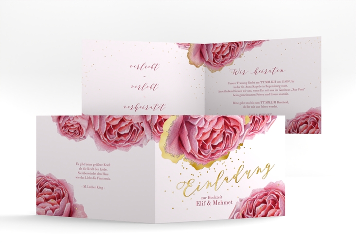 Hochzeitseinladung Cherie A6 Klappkarte quer rosa gold