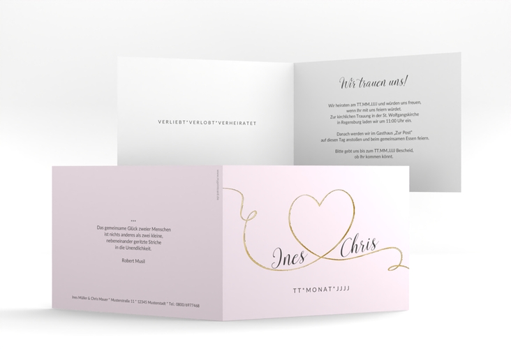 Hochzeitseinladung Dolce A6 Klappkarte quer rosa gold