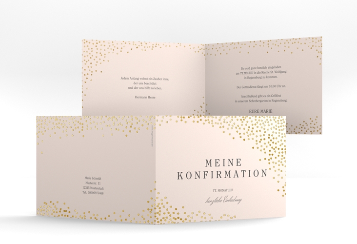 Einladung Konfirmation Glossy A6 Klappkarte quer rosa gold