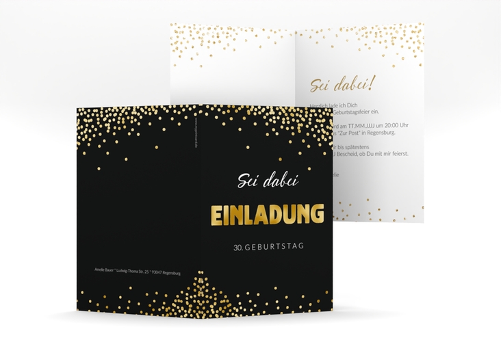 Einladung Geburtstag Glitzer A6 Klappkarte hoch gold gold