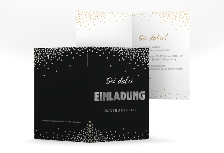 Einladung Geburtstag Glitzer A6 Klappkarte hoch gold silber