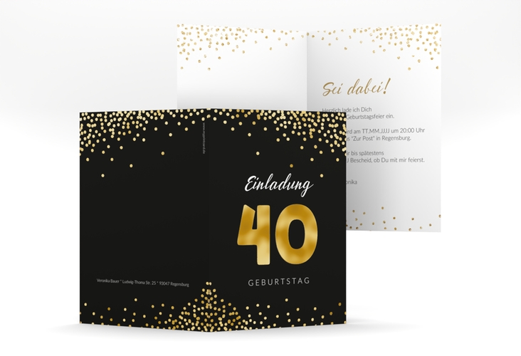 Einladung 40. Geburtstag Glitzer A6 Klappkarte hoch gold gold