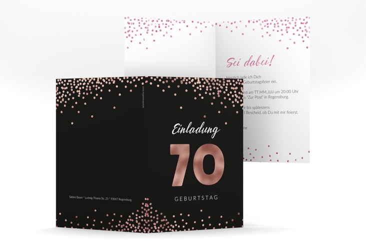 Einladung 70. Geburtstag Glitzer A6 Klappkarte hoch pink rosegold