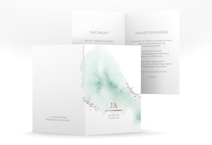Einladungskarte Hochzeit Pastell A6 Klappkarte hoch mint rosegold