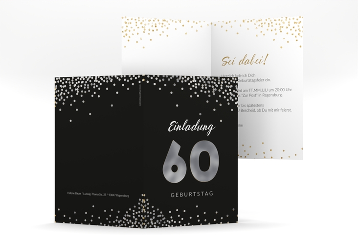 Einladung 60. Geburtstag Glitzer A6 Klappkarte hoch gold silber