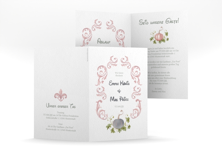 Einladungskarte Hochzeit Märchenhaft A6 Klappkarte hoch rosa silber