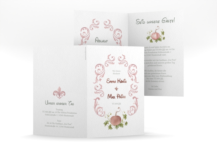Einladungskarte Hochzeit Märchenhaft A6 Klappkarte hoch rosa rosegold