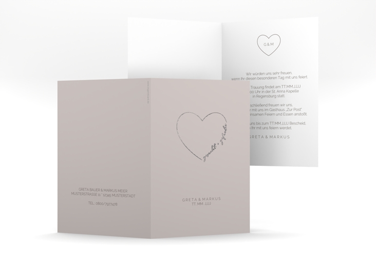 Einladungskarte Hochzeit Lebenstraum A6 Klappkarte hoch grau silber